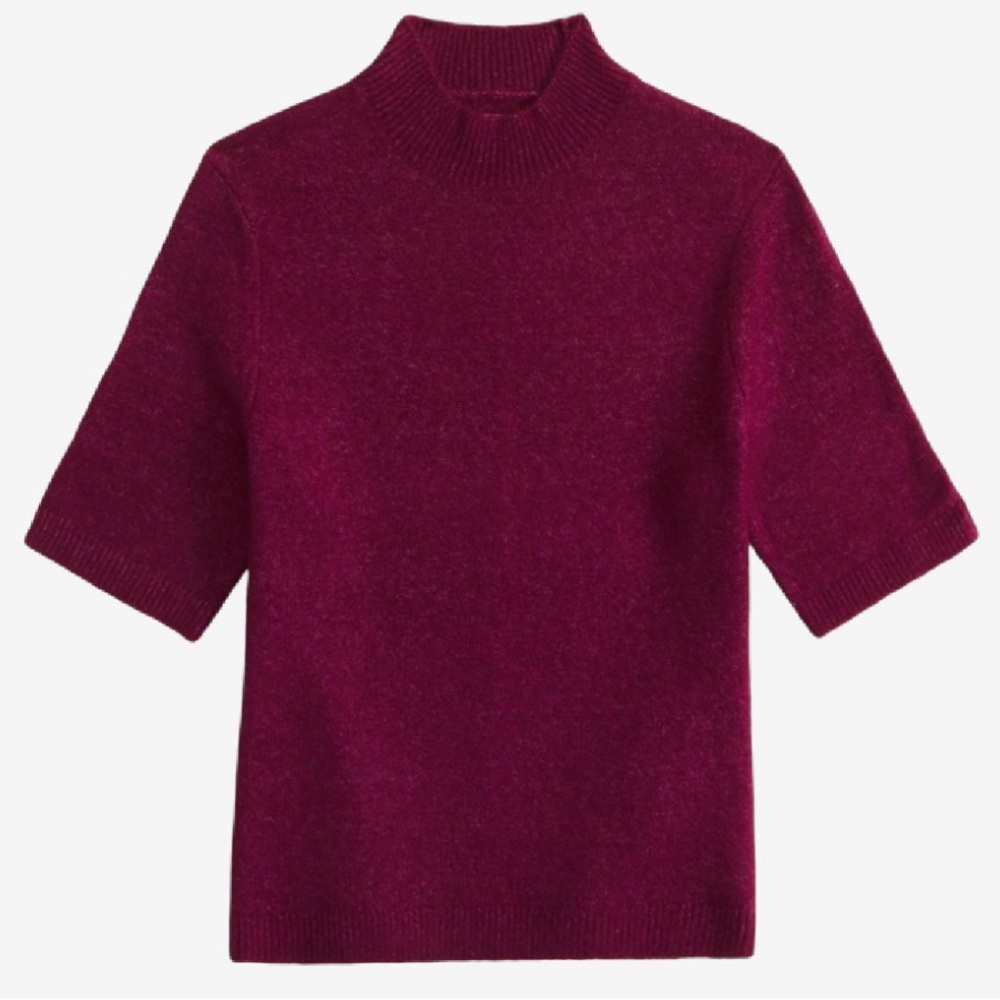 A&F Mock Neck Short Sleeve Sweater in Berry